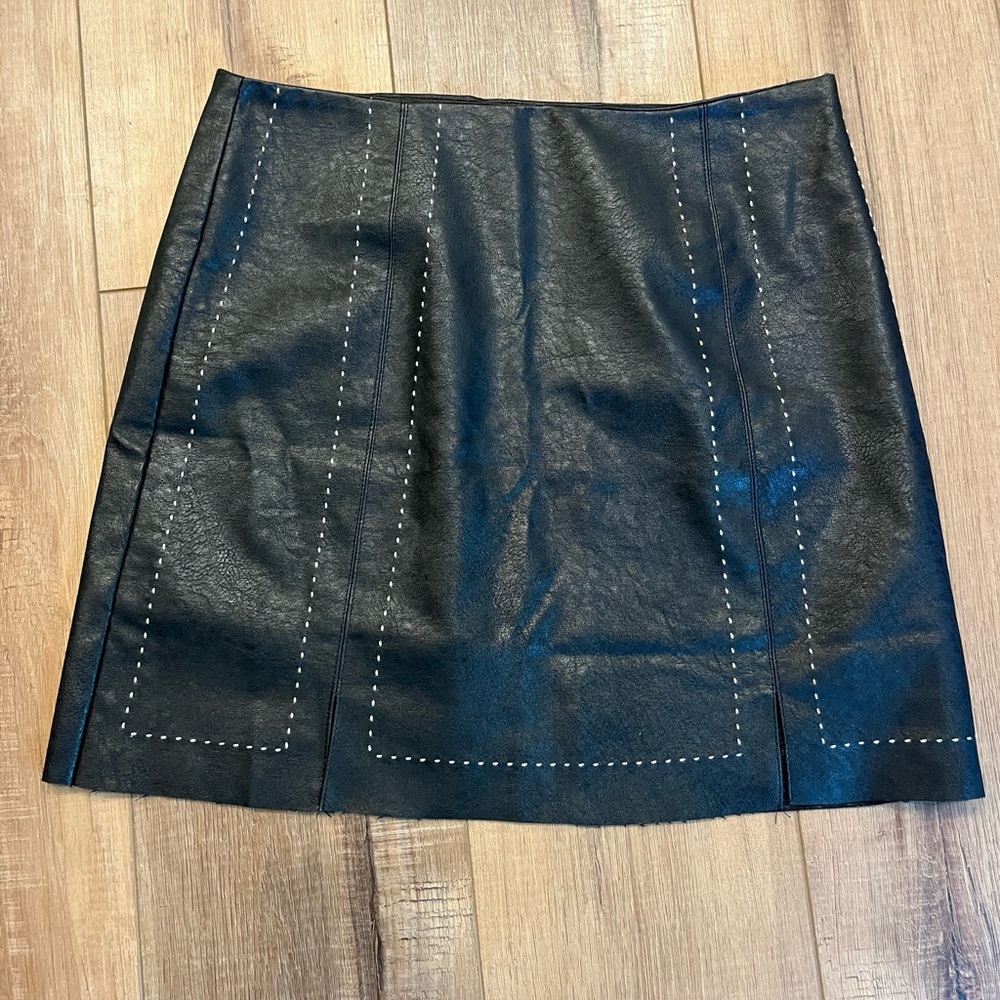 Altar'd State faux leather black mini skirt with white stitching size S EUC‎